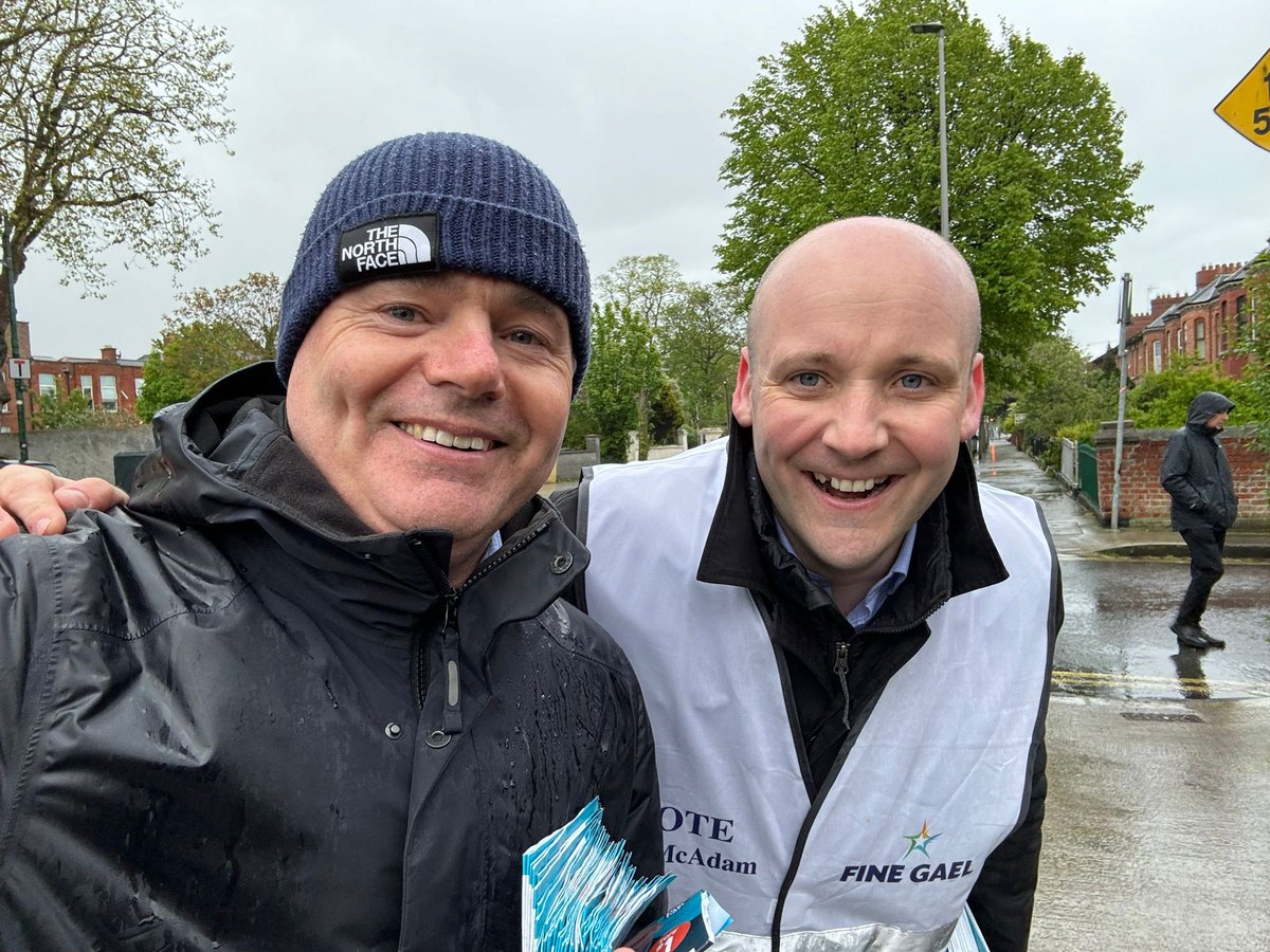 Out on Clonliffe Road with @RayMcAdam earlier in the week in the lashing rain. It’ll take more than a bit of bad weather to dampen our spirits. Always great to get out and meet the people we’re here to serve and Ray is doing it so well