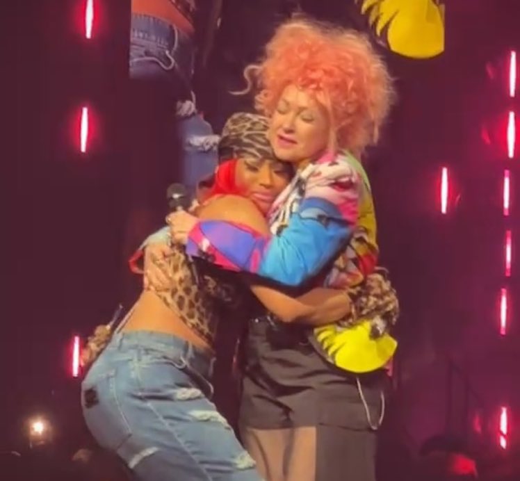 Nicki Minaj brings out Cyndi Lauper at her Pink Friday 2 tour in Brooklyn to perform ‘Pink Friday Girls’ which samples Cyndi’s iconic track ‘Girls Just Want to Have Fun.’