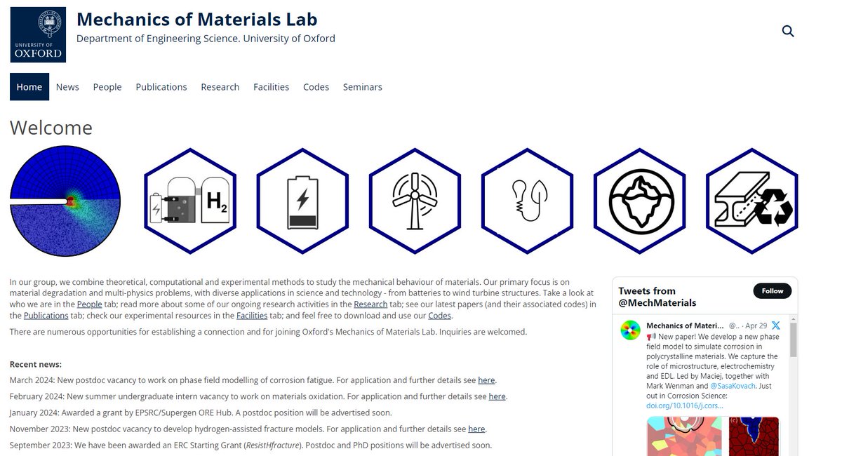 MechMaterials's tweet image. Our Oxford group website is now live! Check mechmat.web.ox.ac.uk… if you want to know more about who we are, what we do, what are our facilities, and to access our codes and papers. Important news and vacancies will always be posted there. Welcome!
