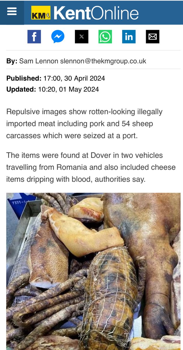 #BrexitReality 3.4tonnes of rotten carcasses & cheese, dripping with blood in black sacks & duct tape seized at Dover last weekend 🤮 This is what happens when there are ZERO checks #BrexitDisaster kentonline.co.uk/dover/news/amp…