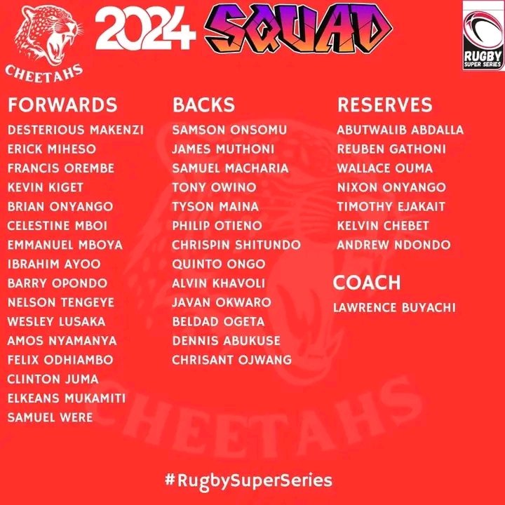 Cheetahs squad ahead of Rugby Super Series.

#RadullKE 
#RugbySuperSeries 
@chepchumba_val @_NiyiDaniels @AbabuNamwamba @Belive_Kinuthia @BarackObama @Belive_Kinuthia @BrianMPeter @carolredull
