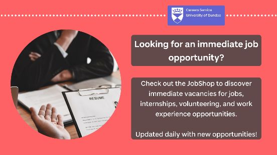 Looking for an immediate job opportunity? Check out the @UoDCareers JobShop. Discover immediate vacancies in Scotland, the UK and further afield! Updated daily with new opportunities! buff.ly/2ITCeWW #ExploreDevelopConnect #UoDCareersJobsoftheWeek