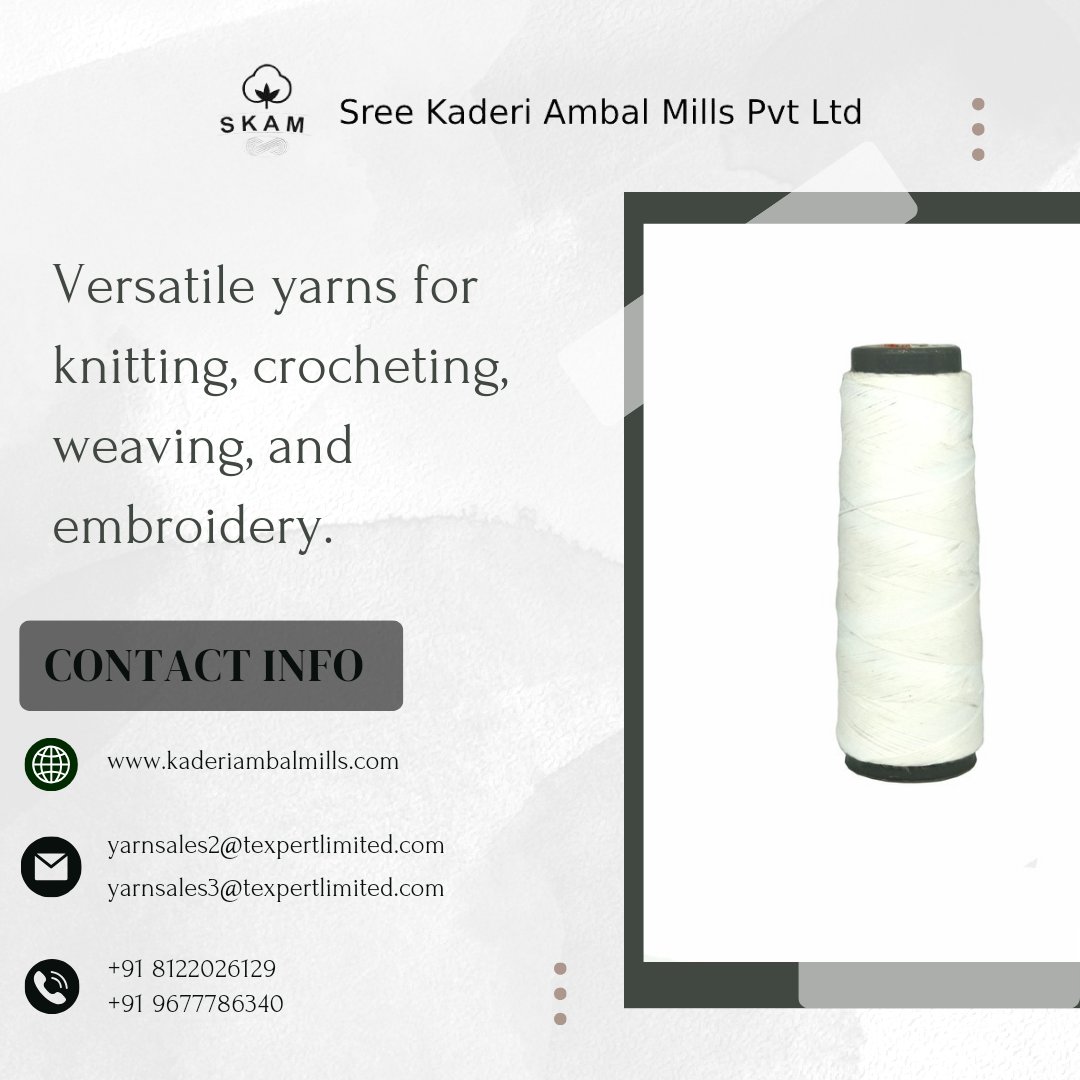 Looking for Versatile yarns for knitting, crocheting etc. Here is the high quality, durable yarns just for you!
Visit us: kaderimablmills.com

#skam #kaderiambalmills #yarns #polyesteryarnmanufacturers #polyesteryarns #knitting #knittingyarnmanufacturers #weaving #weavingyarn