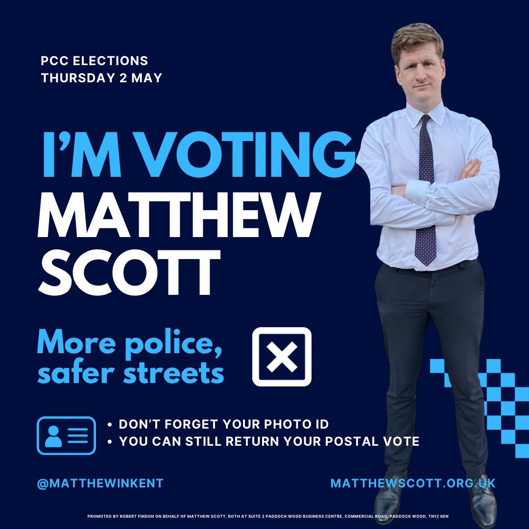 Just been to cast my vote for @matthewinkent who has been a great PCC, delivering more Police Officers & funding for our area - remember to take your ID when going to the polling station to cast your vote