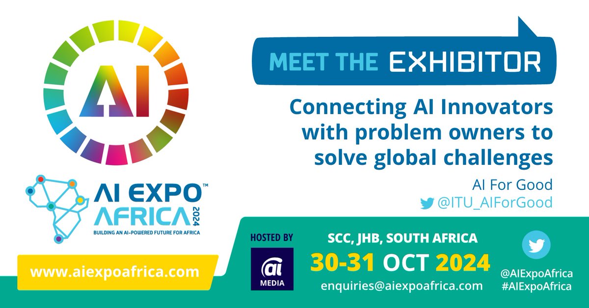 NEWS: We welcome @ITU_AIForGood as an exhibitor at the 7th Edition of @AIExpoAfrica 2024 – Join Africa’s largest B2B Smart Tech Event aiexpoafrica.com #AIExpoAfrica #SouthAfrica #Gauteng #Johannesburg #AI #RPA #IA #IntelligentAutomation #ArtificialIntelligence #AI4Good