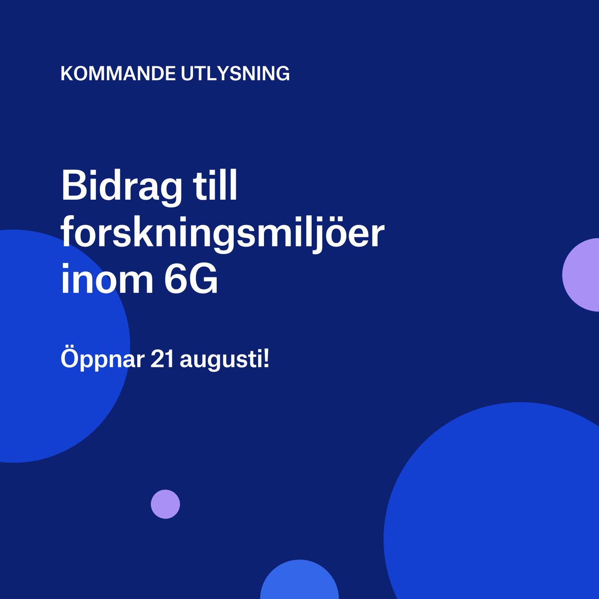 Den 21 augusti öppnar Vetenskapsrådet en utlysning av bidrag till forskningsmiljöer inom 6G. Utlysningen är en del av regeringens satsning på utveckling av nästa generations trådlösa system. vr.se/aktuellt/nyhet…