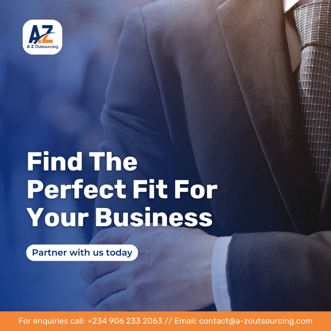 Searching for top talents that fit your requirements and the unique culture of your company? Look no further! 

Partner with A-Z Outsourcing today and experience exceptional HR services.

Contact us:
Phone: +2349062332063
Email: contact@a-zoutsourcing.com

#AZOutsourcing #HR