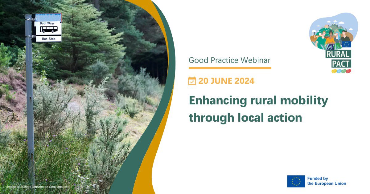 ❗️Don’t miss our Good Practice Webinar on rural mobility, co-organised with @SmartaNet23: bit.ly/3QtmKsb 🗓️Sign up by 17 May 🌾Discover the role local communities play in enhancing mobility in rural areas and contributing to their development. #RuralPact #RuralVisionEU