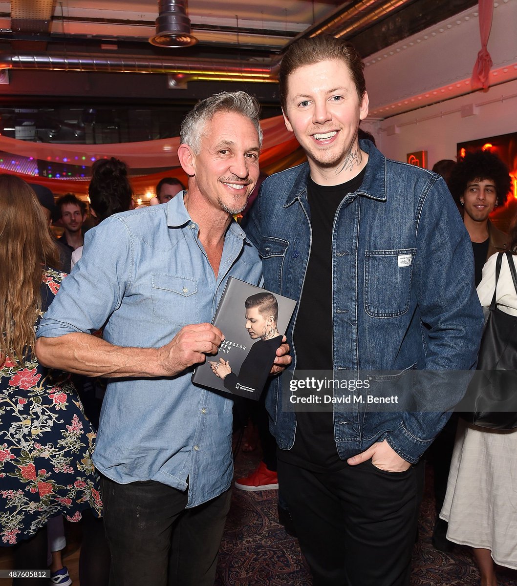 Gary Lineker and Professor Green attend the launch party for Professor Green's autobiography 'Lucky' sponsored by Crystal Head Vodka at Lights Of Soho (2015)