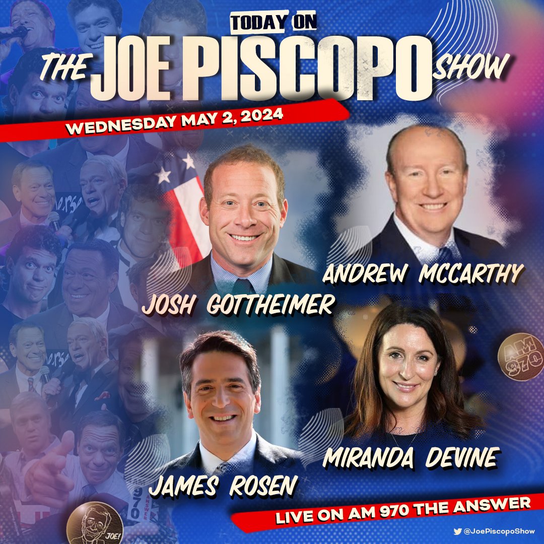 TODAY with @JrzyJoePiscopo: • @JamesRosenTV • @AndrewCMcCarthy • Dr. Perry Halkitis • @RepJoshG • @SteveForbesCEO • @DrDarrinPorcher • @mirandadevine + MORE! 🎙️ Listen LIVE anywhere: player.listenlive.co/57221