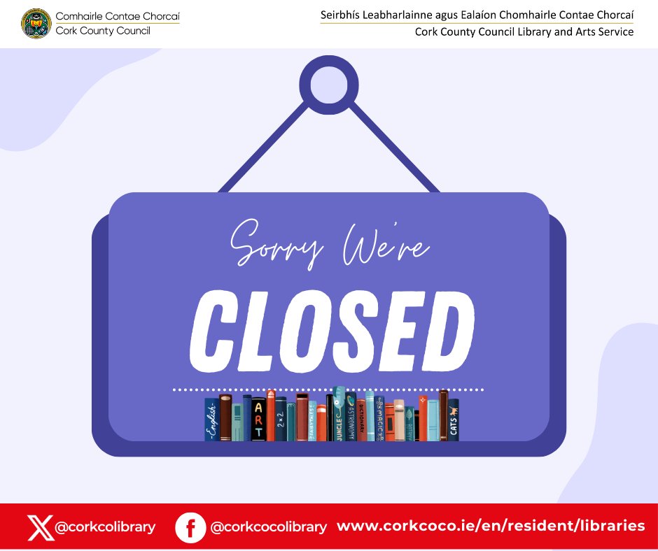 Due to unforeseen circumstances #Millstreet Library will be closed today, May 2nd and tomorrow, May 3rd. Apologies for any inconvenience caused. Online resources remain available: corkcoco.ie/en/resident/li…