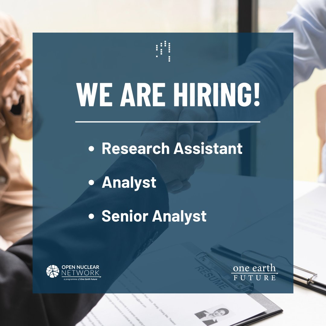 Join the dynamic team at @OpenNuclear! We're thrilled to announce 3️⃣ exciting positions available in our Office for Research and Analysis. 🔹Research Assistant - oneearthfuture.org/en/one-earth-f… 🔹Analyst - oneearthfuture.org/en/one-earth-f… 🔹Senior Analyst - oneearthfuture.org/en/one-earth-f… Apply!