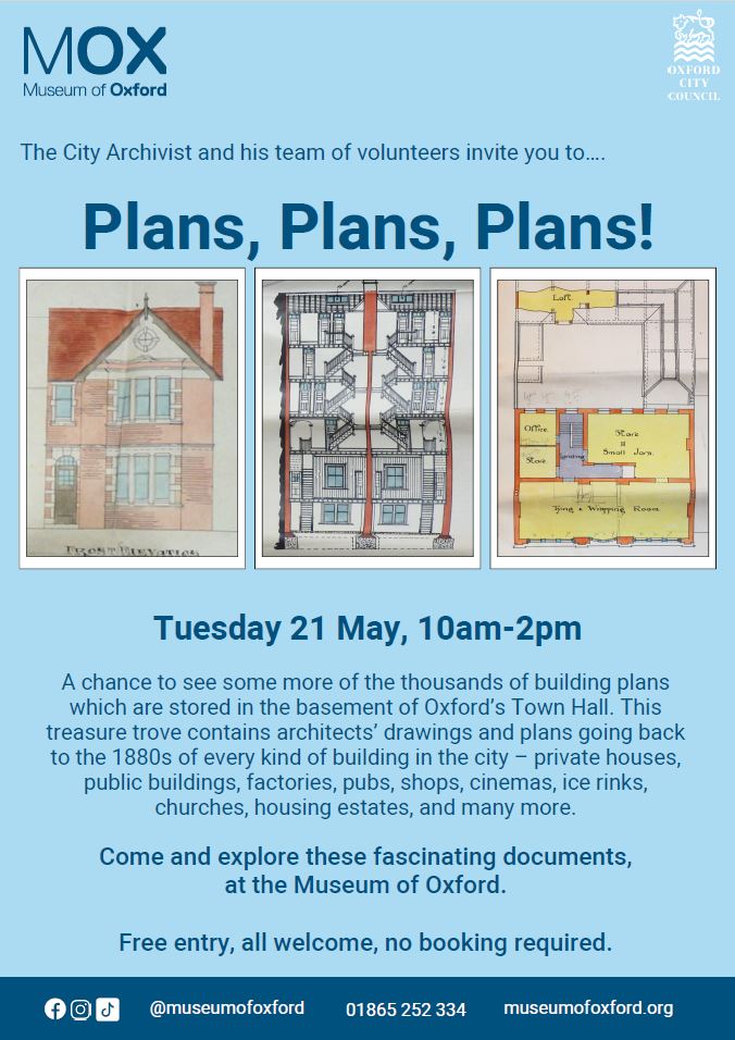 Please join the City Archivist and his volunteers at this event at Oxford Town Hall on 21st May