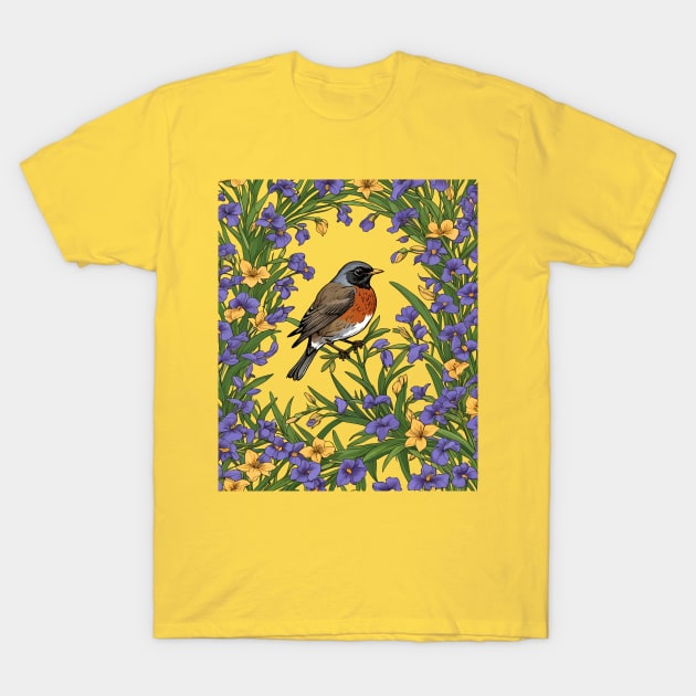 #Michigan Migratory Juniper Bird With Iris Flower - Migratory Juniper Bird - #TShirt #teepublic #taiche  #americanrobin #bird #nature #robin #birdart #birdsofinstagram #wildlife #michiganstate  #birding #natureart #birdlovers #wildbirds #backyardbirds  teepublic.com/t-shirt/598848…