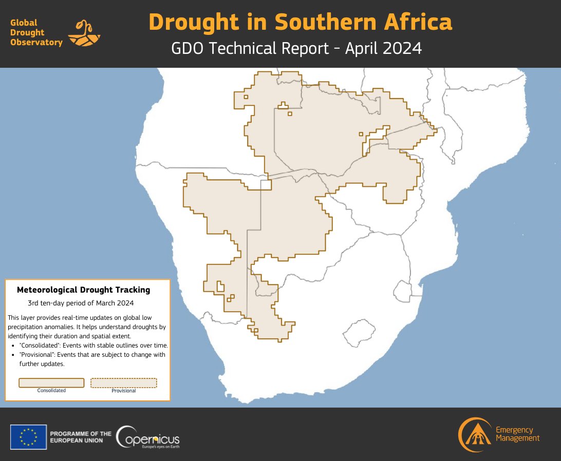 From November 2023 to March 2024, #drought 🚱conditions affected the Zambezi River Basin, causing river flows to decrease to record lows 🔽Meteorological drought tracking for the 3rd 10-day period of March Read our latest #GDO report at👇 e.copernicus.eu/GDO_Report_Sou…