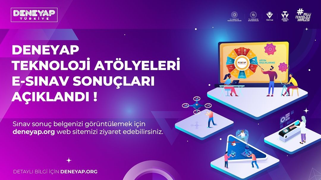 📢 Deneyap Teknoloji Atölyeleri E-Sınav Sonuçları Açıklandı! 🤩 2. aşamaya geçmeye hak kazanan #GeleceğinTeknolojiYıldızı adaylarına başarılar dileriz.🌟 💻 E-Sınav Sonuçları için: deneyap.org #MilliTeknolojiHamlesi 🇹🇷 @OA_BAK @gencliksporbak