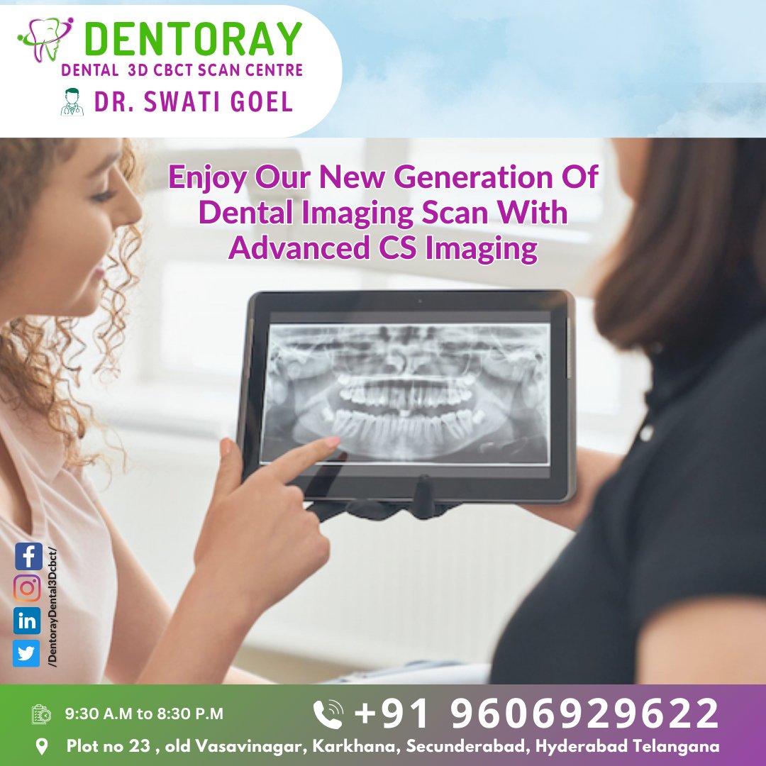 #DENTORAY #DentalImaging #CSImaging #Innovation #AdvancedTechnology #FutureOfDentistry #PrecisionDiagnostics #OralHealth #Secunderabad #TopChoice #PatientCare #HealthySmiles #QualityService #TrustedProvider #ExperienceMatters #BookNow #Expertise #Radiology #CBCTScan #DrSwatiGoel