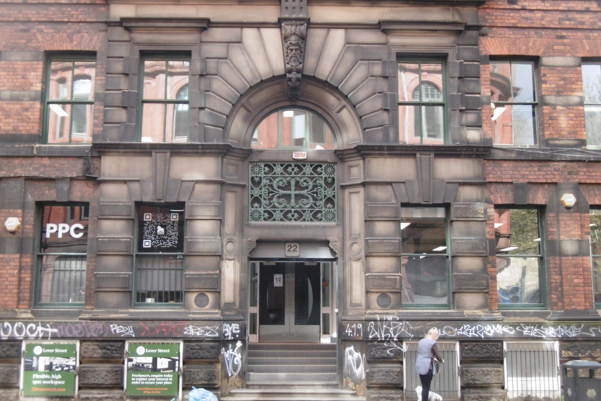 #IronworkThursday @SBlandfo & #AdoorableThursday #manchester The doors are on two facades of the same building, one cleaned, one not.