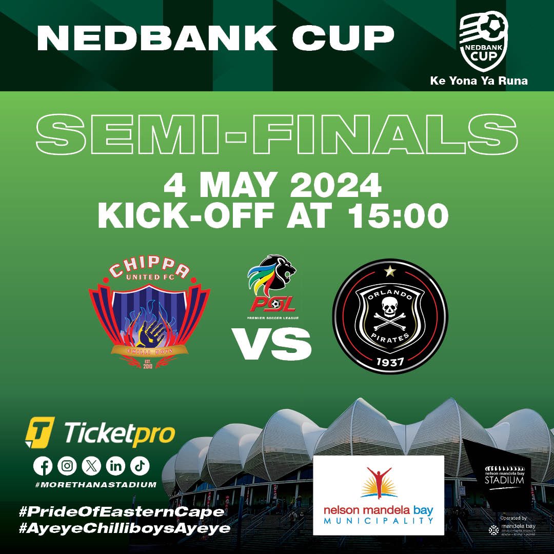 2 DAYS TO GO - until Chippa United Vs Orlando Pirates Nedbank Cup Semifinal  

Where are all our party people 💃🏻💃🏻💃🏻

We’ve got 2 pre parties on the line up 😁

Limited free T-shirt and ticket give aways🎉 

#ourstadium #nedbankcup #gqeberha 
#sharethebay