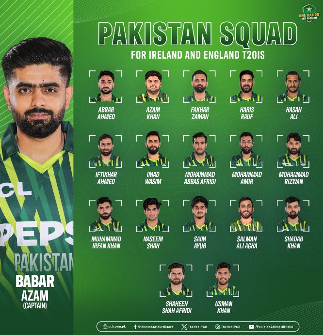 PCB announced Squad for the tour of England/Ireland before #T20WorldCup24

OUT: 
Usama Mir, Zaman Khan

IN:
Hassan Ali, Salman Ali Agha, Haris Rauf

#PakistanCricket #IREvsPAK #ENGvsPAK