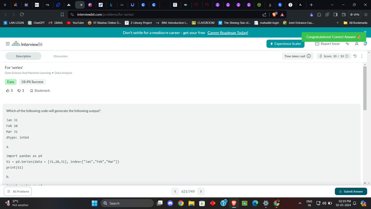 Hello everyone, I have completed #Day122  of #365DaysofCode Challenge with @scaler_official
Today I solved the question - For 'series'
Scaler discord community link:- discord.gg/scaler-by-inte…

#scalerdiscord #codewithscaler #365daysofcodescaler