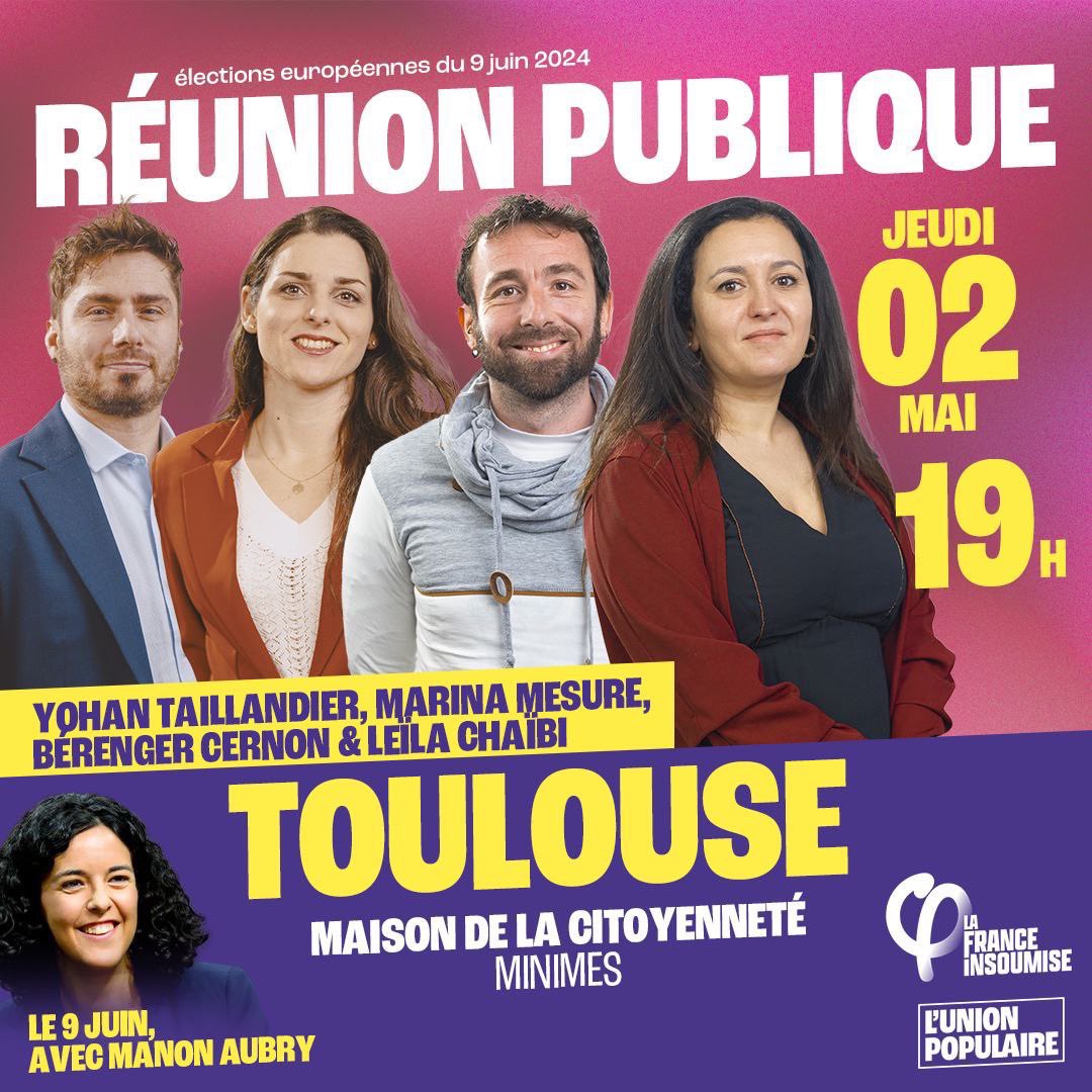 Ça se passe ce soir à #Toulouse ! On va parler travail et services publics avec nos candidat.e.s aux Européennes.