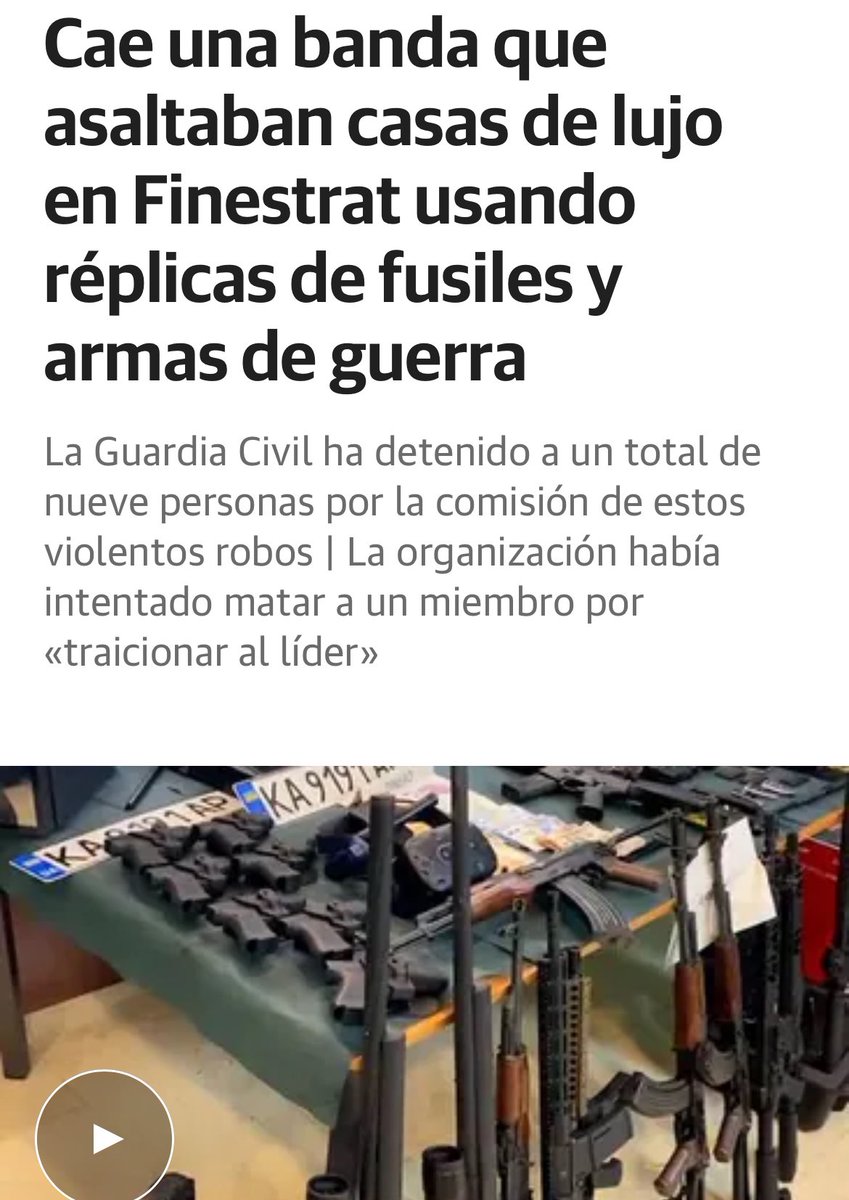 Enhorabuena a nuestra @guardiacivil por la detención de esta banda criminal. 

El cabecilla, de origen ucraniano, al igual que el resto de integrantes tenía números antecedentes por delitos similares en su país, incluyendo el de asesinato. 

Una banda criminal peligrosa y…