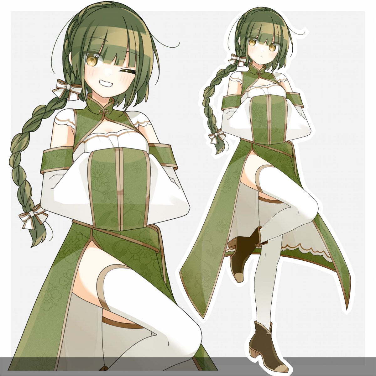 緑髪三つ編みのチャイナ服っぽい衣装を着た女の子が新しく入りました