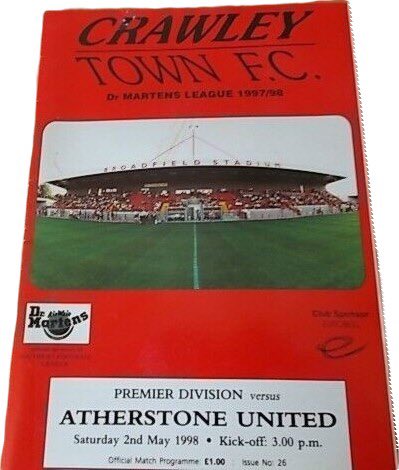 🔙 #OnThisDay 1998, Crawley finish the season in style with three consecutive wins. John Richardson, Andy Riley (pen) and Phil Barber score for the Reds. 

Crawley Town 3-0 Atherstone United

#SouthernLeaguePremierDivision