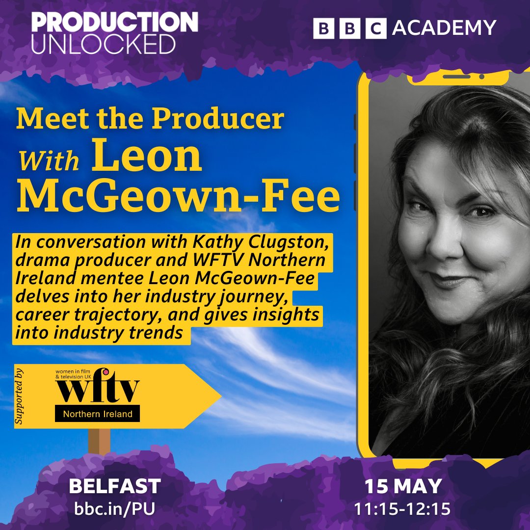 🎭 Uncover the drama behind the scenes with Leon McGeown-Fee at #ProductionUnlocked. In conversation with @KathyClugston, Leon shares insights into her journey and industry trends. 🎟 Book now: bbc.in/PU @WFTV_UK