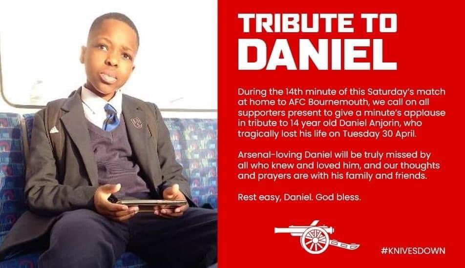 #TributeToDaniel at Saturdays game be Bournemouth @Arsenal 

#Arsenal #ARSBOU #KNIVESDOWN