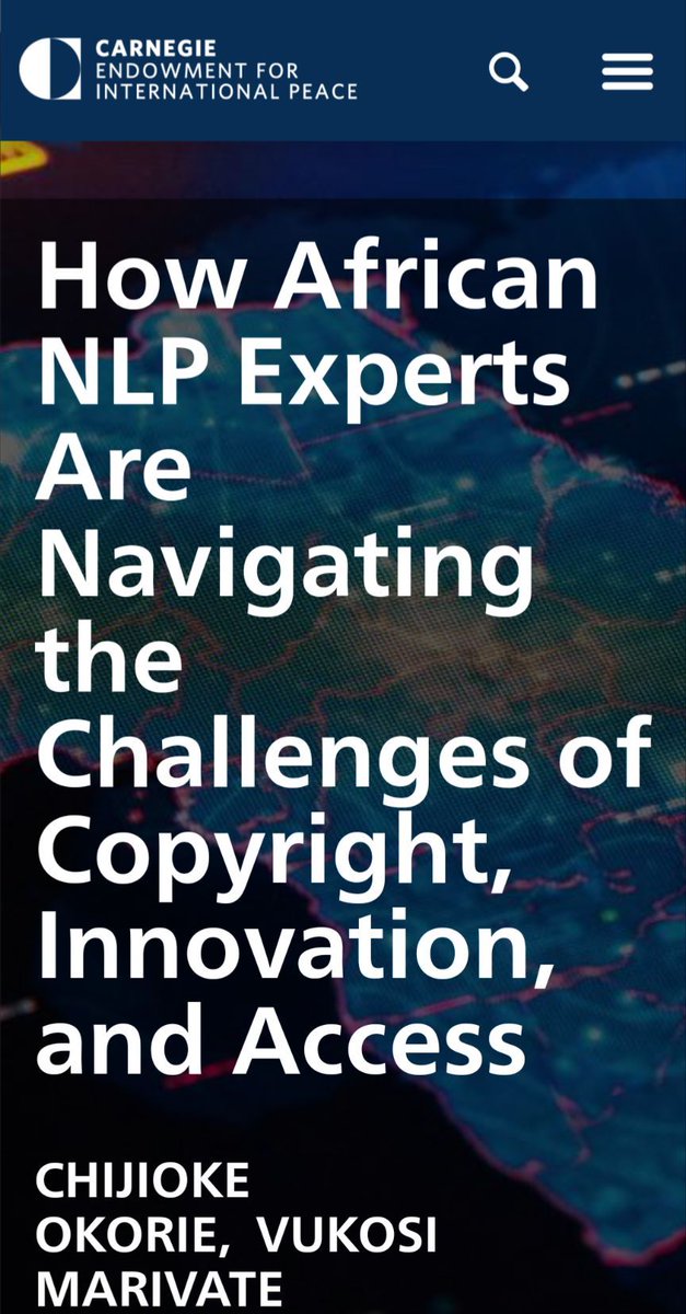 How African NLP Experts Are Navigating the Challenges of Copyright, Innovation, and Access - Carnegie Endowment for International Peace Collaboratuve piece (led by @chythepenguide) between @datalawafrica and @DSFSI_Research @UPTuks carnegieendowment.org/2024/04/30/how…