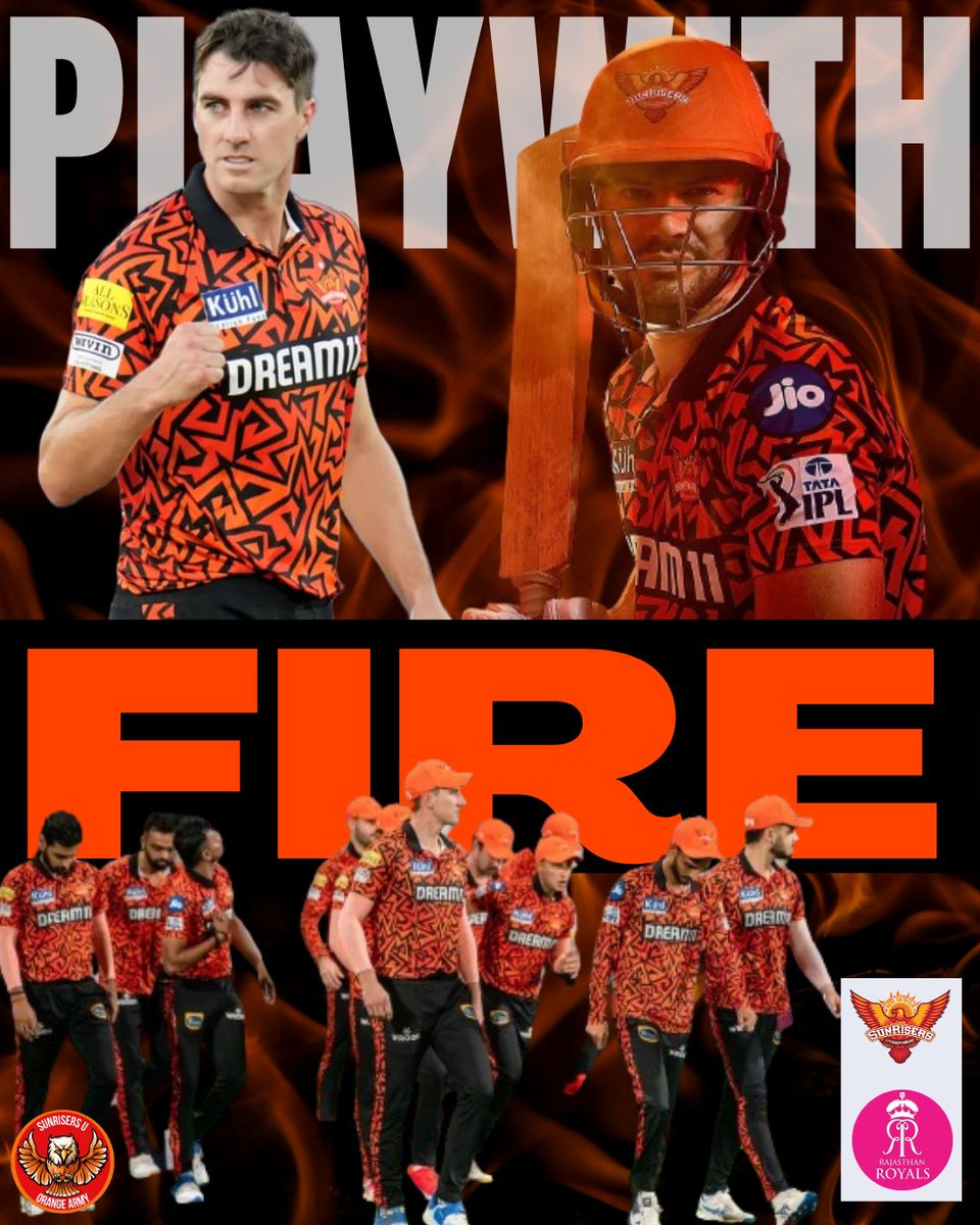 It's #PlayWithFire Day 👊🏻

Let's give it our all in our Home, #OrangeArmy! 🔥💯

#SRHvsRR #IPL2024 #OrangeArmy #PlayWithFire #IPLonJioCinema #SunrisersHyderabad #TATAIPL2024