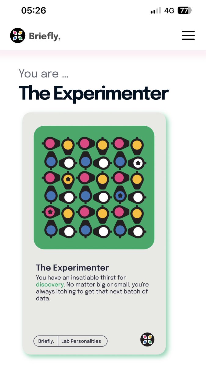 To nobody’s surprise… @brieflybio’s Myers-Briggs for scientists (& the odd curious nonscientist like me)