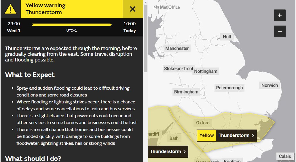 ⚠️ Yellow weather warning UPDATED ⚠️ Thunderstorms across southern England EXTENDED until 1000 this morning. Latest info 👉 bit.ly/WxWarning Stay #WeatherAware⚠️