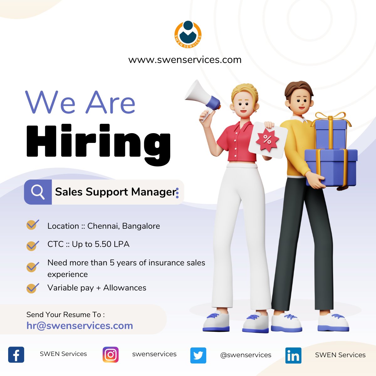 #hiring #salesmanager
Hey there, looking for job change?
We are hiring for leading BFSI company for Sales Manager role,
Location :: Chennai, Bangalore
CTC :: Up to 5.50 LPA + Incentives + Allowances
Need more than 5 years of experience in insurance sales.
