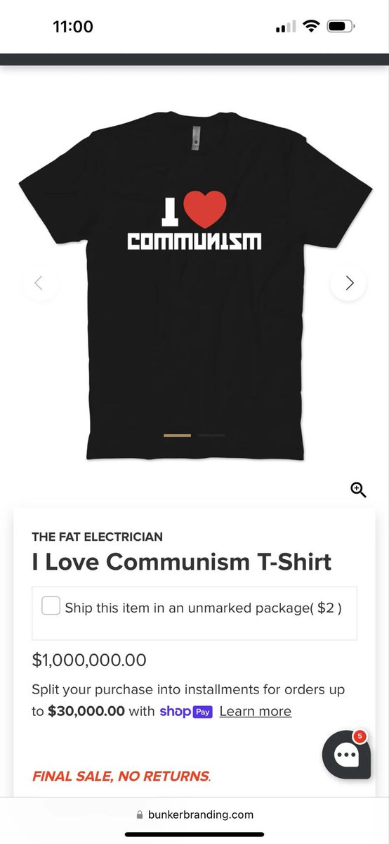 Did someone buy @Fat_Electrician communism shirt? The price just jumped from $1K to $1M. It's still funny either way.