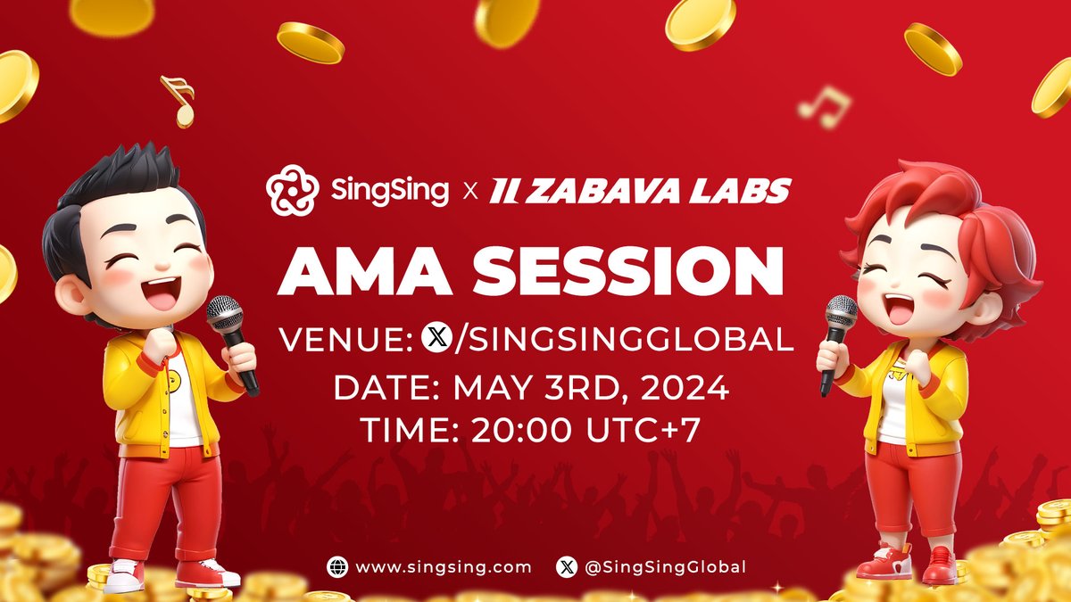 AMA Series: @ZabavaLabs x @singsingglobal 📜AMA Details Time: 13:00 UTC - May 03rd, 2024 Join us here: twitter.com/i/spaces/1yNxa… Like, Retweet and Comment your question at X Post #SingSing #Zabavalabs #AMA #Rewards