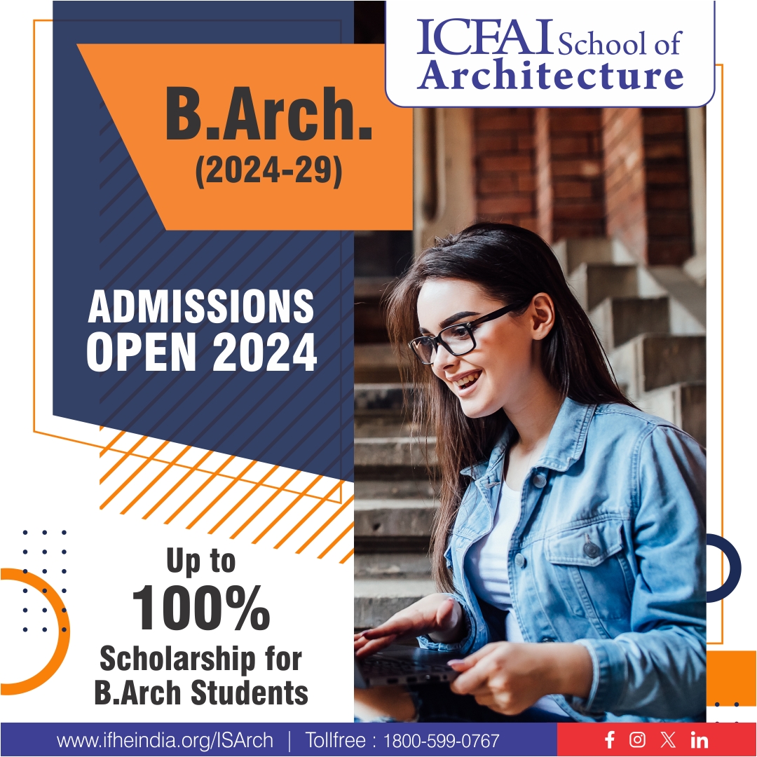 🎓 Exciting News! Admissions are now open for the B.Arch. program from 2024 to 2029!
🌐 ifheindia.org/ISArch/
📞Toll-Free: 1800-599-0767
✅Up to 100% Scholarship for B.Arch Students
#AdmissionsOpen #BArch #ApplyNow #IFHE #icfai #ICFAIUniversity #icfaischoolofarchitecture