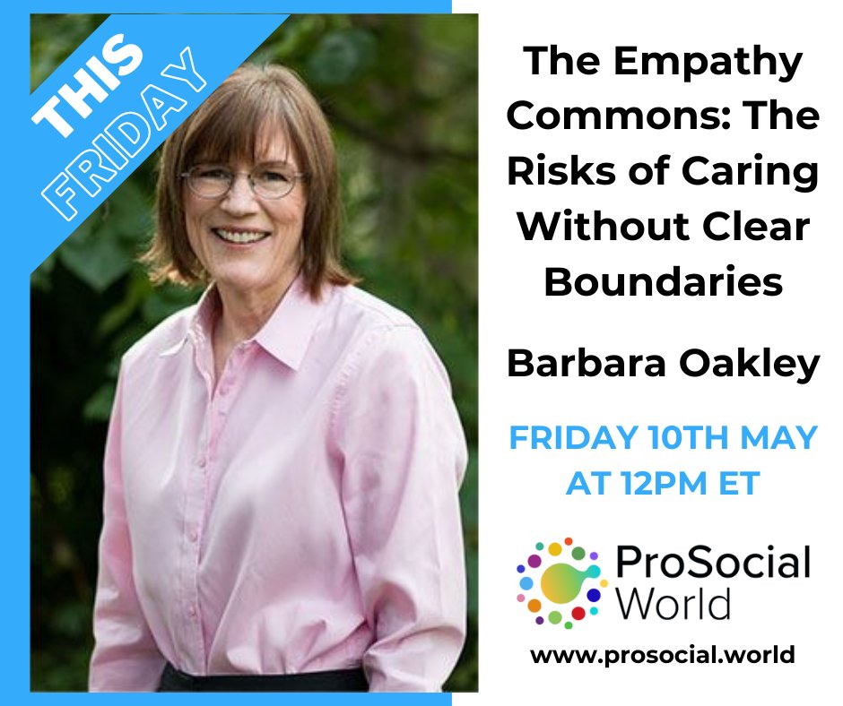 ProSocialWorld's tweet image. Join us for a FREE seminar with @Barbara97881398 on &quot;The Empathy Commons: The Risks of Caring Without Clear Boundaries&quot; this Friday, May 10 at 12PM ET. Learn how to manage empathy without burnout. Register now! prosocial.world/events/seminar…
#FreeSeminar