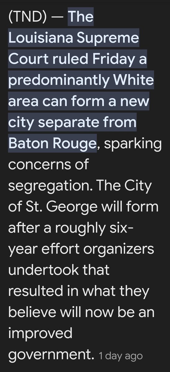 And this is what we call white privilege folks. Same state #Louisiana that rejected a majority Black district simultaneously formed a new majority white city that will be segregating itself from the capital of #Louisiana. #PostRacialAmerica in action folks.  #Trumpmerica Separate…