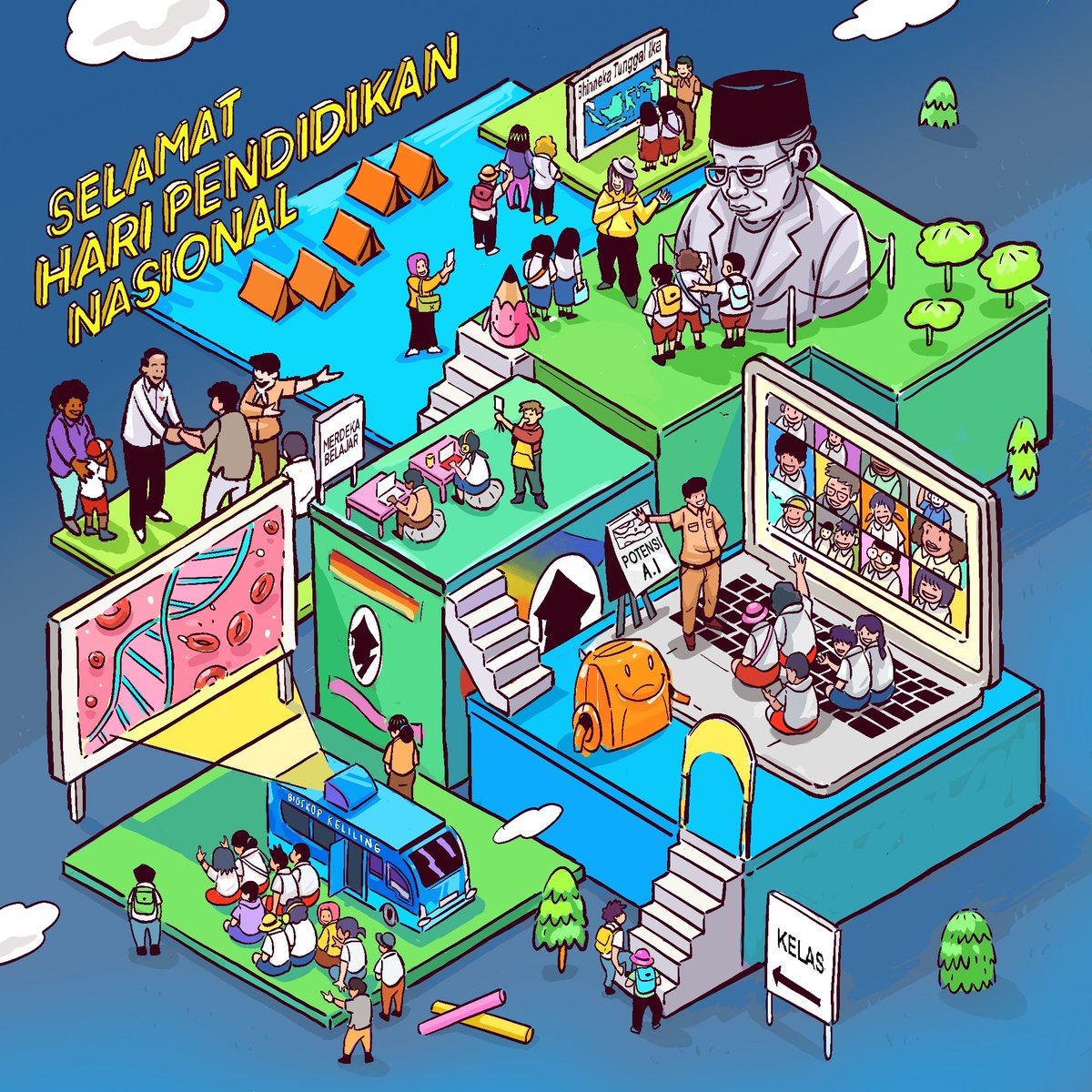 Dari zaman Ki Hajar Dewantara hingga era digital saat ini, pendidikan terus berkembang & adaptif. Selamat Hari Pendidikan Nasional, semoga semangat memajukan pendidikan terus berkobar dalam setiap inisiatif dan teknologi yang kita kembangkan.