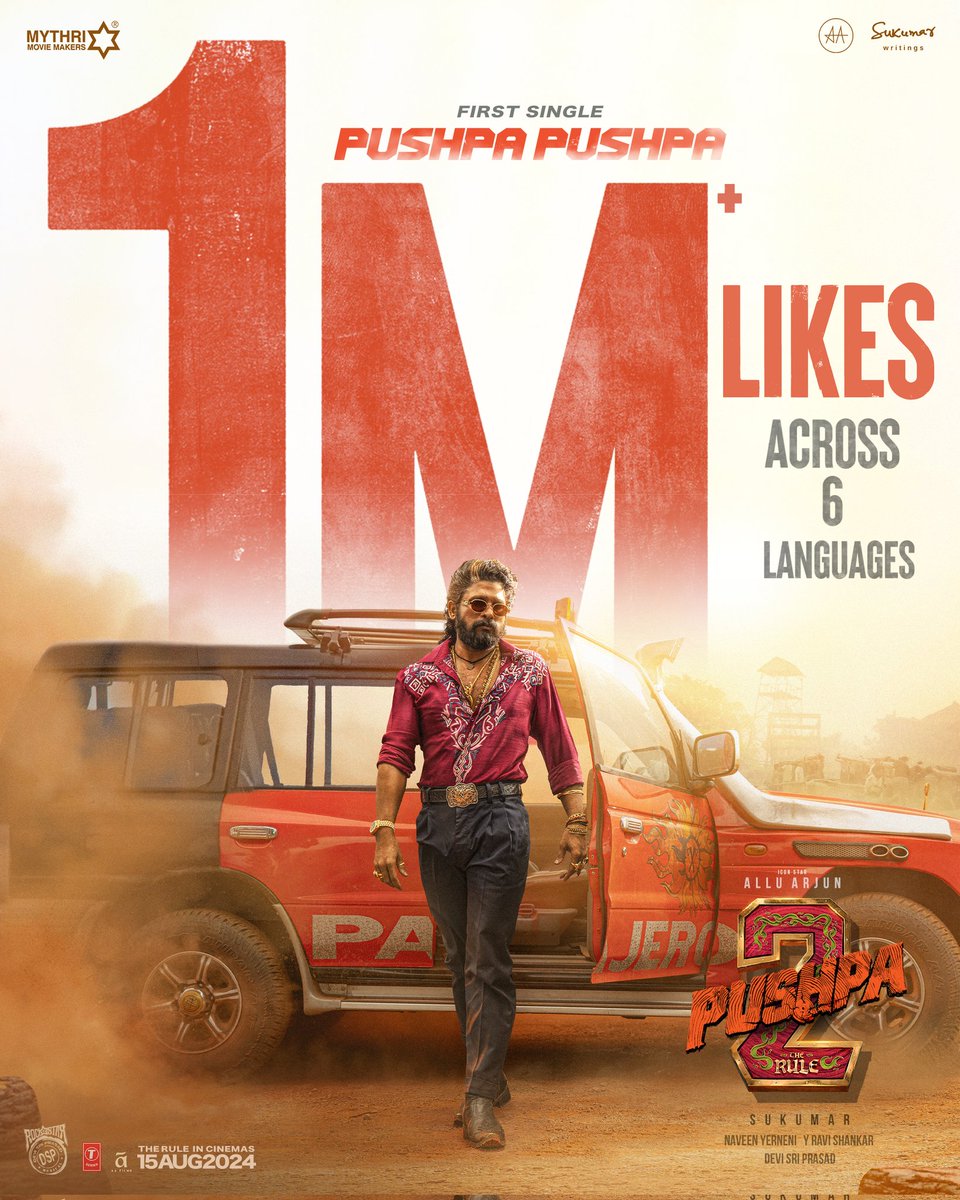 The audience has owned the #PushpaPushpa chant and singing the praise of Pushpa Raj 🔥🔥 𝟏 𝐌𝐈𝐋𝐋𝐈𝐎𝐍+ 𝐋𝐈𝐊𝐄𝐒 𝐎𝐍 𝐘𝐎𝐔𝐓𝐔𝐁𝐄 for the #Pushpa2FirstSingle 💥 🎵 bit.ly/PushpaPushpa A Rockstar @ThisIsDSP Musical 🎵 #Pushpa2TheRule Grand release worldwide on…