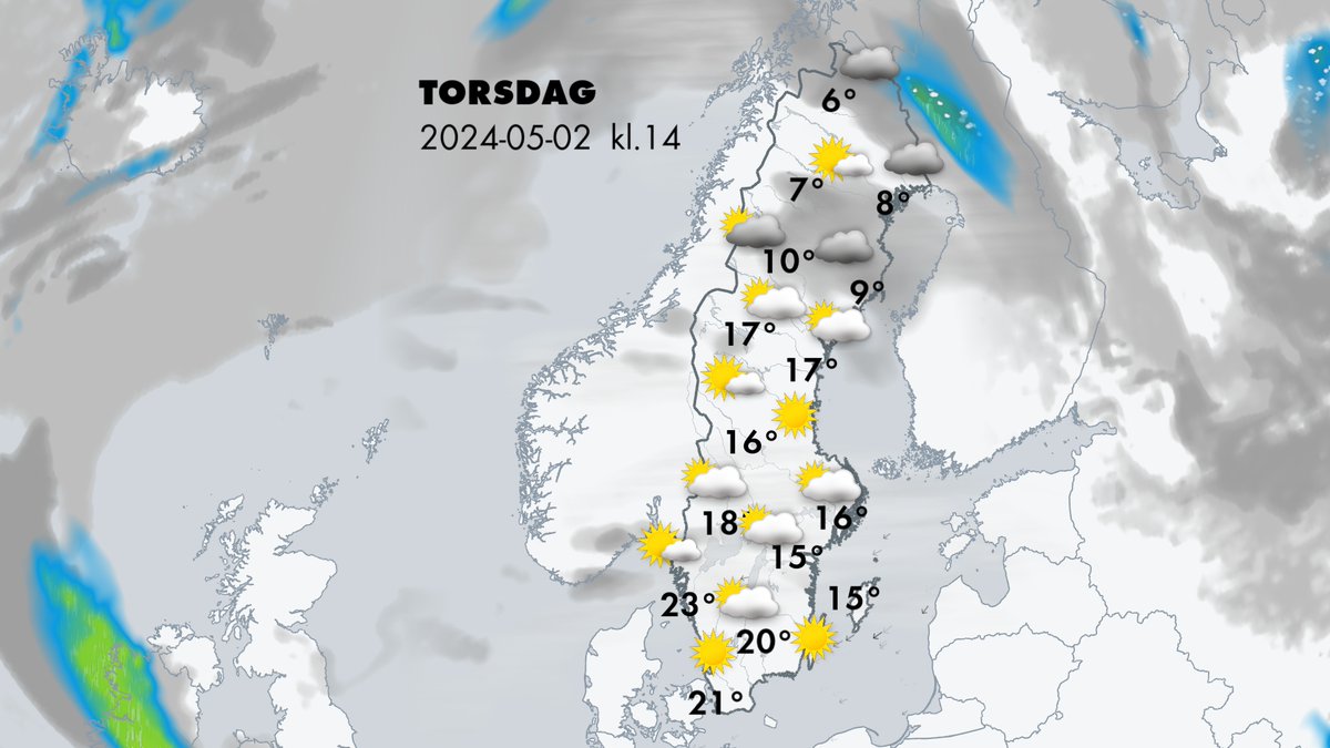 Igår uppmättes årets hittills högsta temperatur på Halmstad flygplats med 25,6 grader. Även idag väntas sol och varmt väder i stor del av landet☀️ I norr först moln och någon skur, men under dagen minskad molnighet och plats för sol🌤️ I norra Norrland kan molnen vara seglivade.
