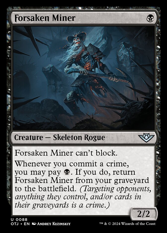 Sac Miner to Altar, float 1 black, Blood Artist ability commits a crime, use floating black to return Miner to field. Infinite.#MagicTheGathering