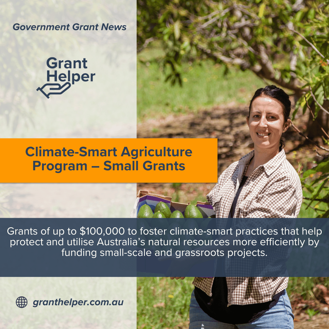 Grants of up to $100,000 to foster climate-smart practices that help protect and utilise Australia’s natural resources more efficiently by funding small-scale and grassroots projects.

#agriculture #climatesmart #smallgrants #productivitygrant
