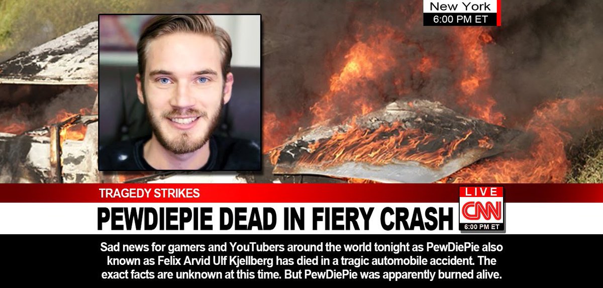 PewDiePie tragically passed away earlier today after a gruesome car crash. Exact details are currently unknown, but he was reportedly involved in a 2 hour long police chase. He was just 25. Our hearts go out to his family during this difficult time. 🕊️ #RIPPEWDS

(via: @Dexerto)