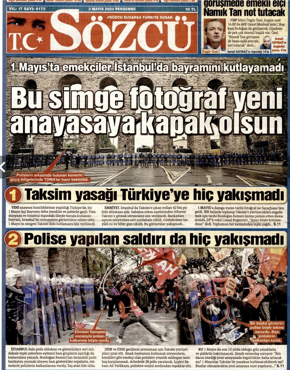 1-Dün İstanbul’da #1MAYIS ‘da yaşanılanlar; Canlı yayında söylenen “Basını süpürün”sözü yeni anayasanın ön sözü👇bu tarihi fotoğraf da kapağı olsun!! 2-Polise saldıran aşırı solcular; “Ülkeye bir sağmal inek kadar faydanız yok” İşiniz gücünüz vurma kırma!!