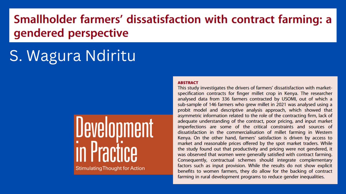 Why are Kenyan farmers dissatisfied with their contracts for finger-millet farming? S. Wagura Ndiritu considers the case of @UsomiAgro: doi.org/10.1080/096145…