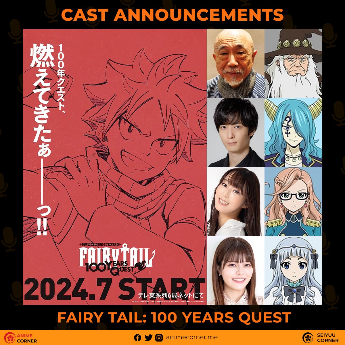 'Fairy Tail: 100 Years Quest' anime additional cast: Mugihito as Elefseria Yuichiro Umehara as Mercphobia Yoko Hikasa as Karameel Sayumi Suzushiro as Touka The series premieres this July.